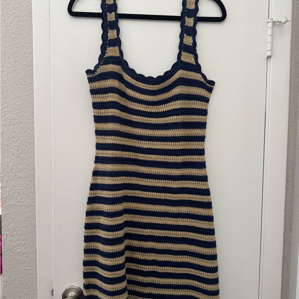 J. Crew Navy and Beige Striped Knit dress